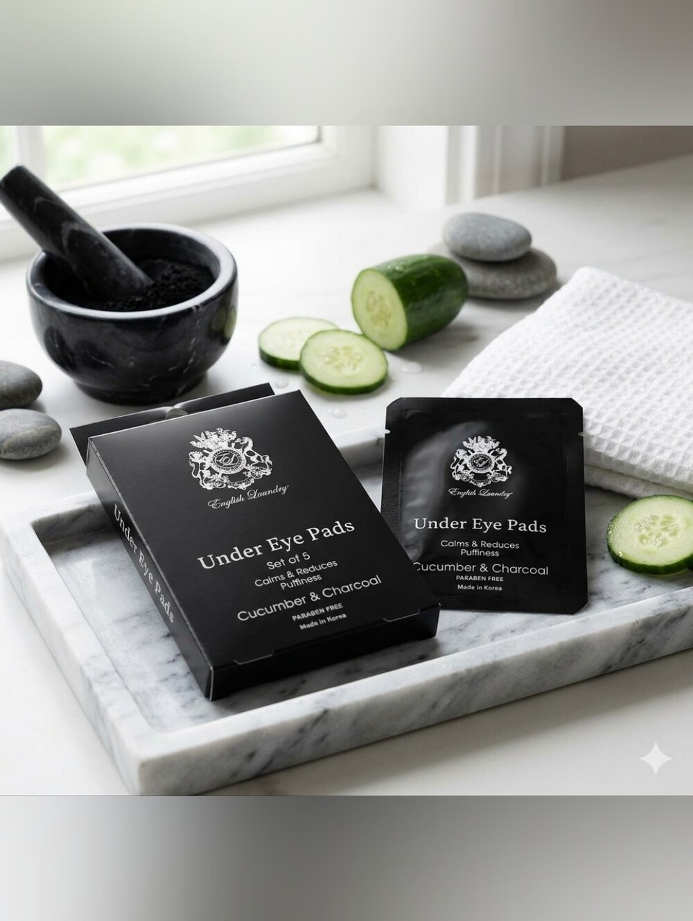 NEW English Laundry Cucumber Charcoal Under Eye Pads 5 Pack Depuffing K-Beauty